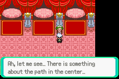 Screenshot of Pokémon Emerald in the Battle Pike receiving a hint.